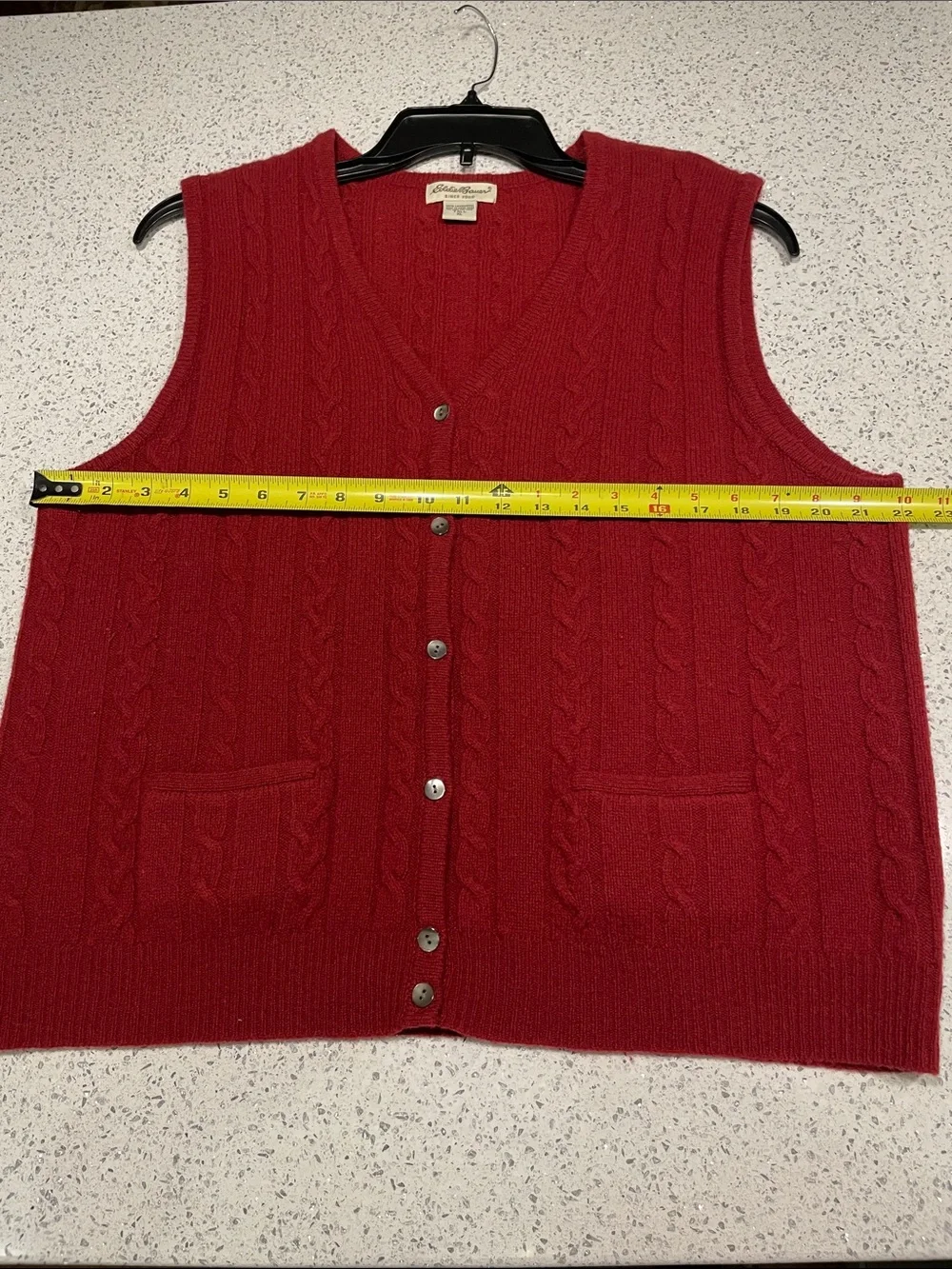 Vintage Eddie Bauer Dark Red Cable-Knit V-Neck Button Vest - Picture 6 of 10